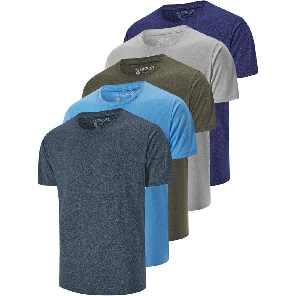Men's 5 Pack Dry Fit T Shirts Athletic Running Gym Workout Short Sleeve